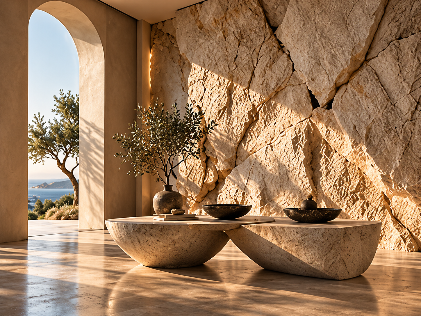 Concept illustration featuring distinctive artistic wall murals and sculptural design directions